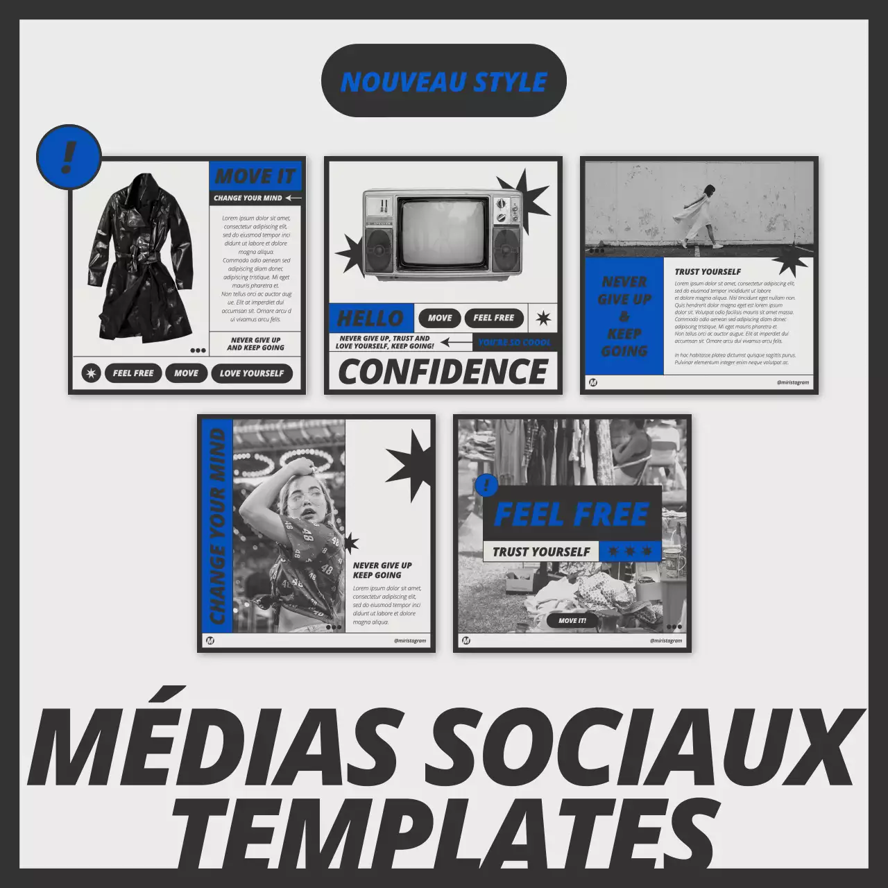 Un pack de mise en page de concepts branchés en bleu et en noir