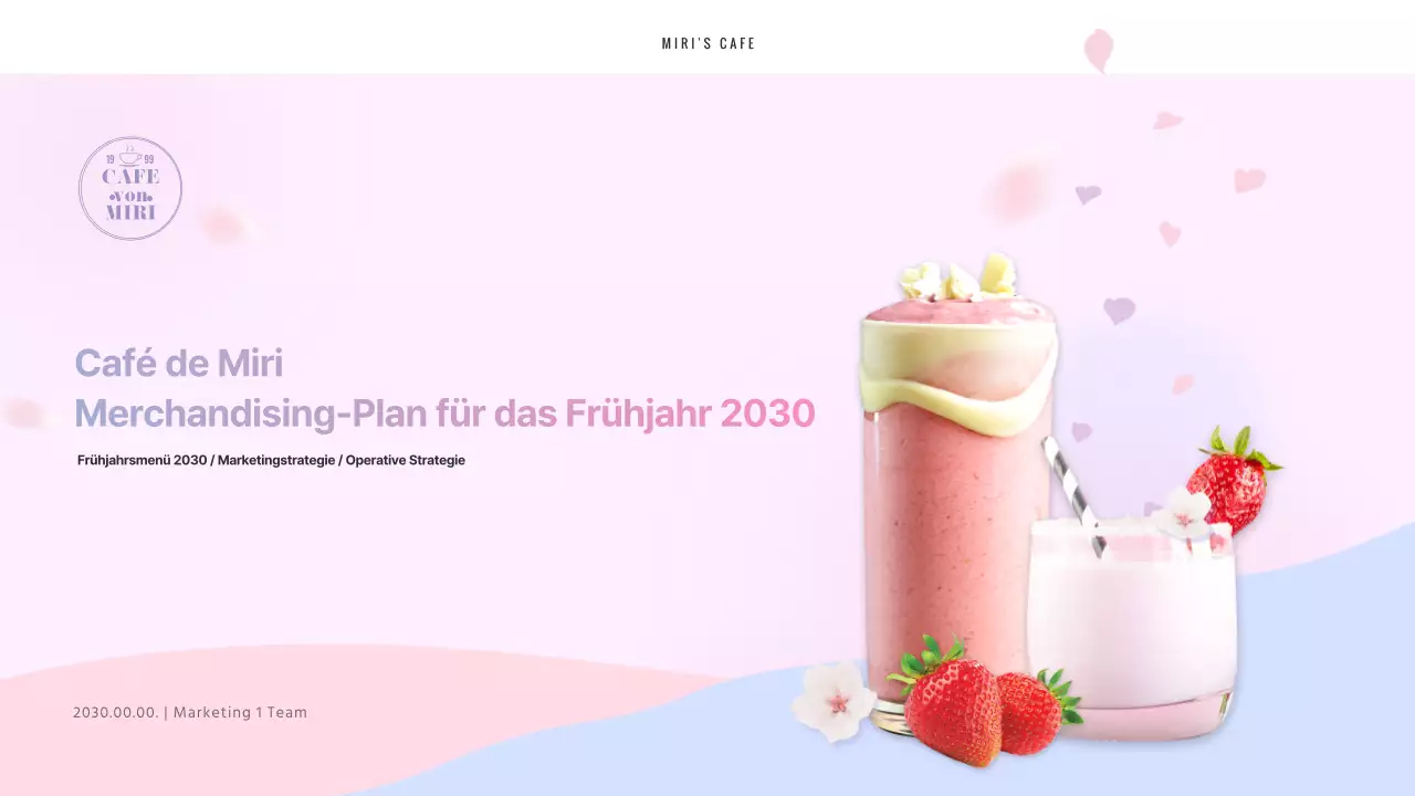 Präsentation des Frühjahrs-Merchandising-Briefs des Cafés in rosa Pastellfarben