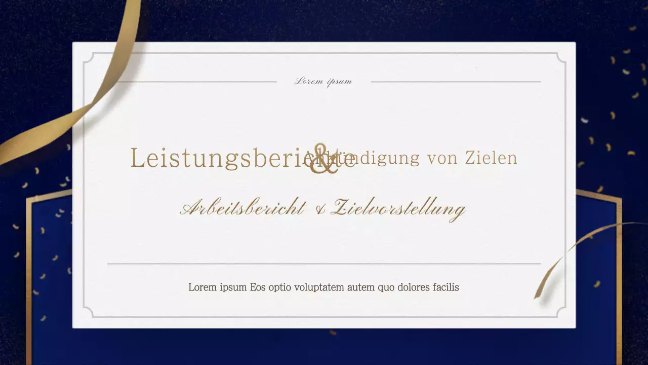 Eine Einladung in Gold und Marineblau zu einer Jahresendfeier mit einer feierlichen Dienstanweisung