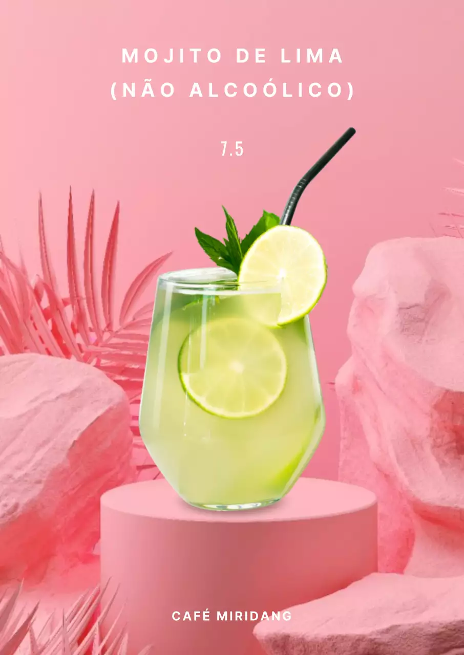 Mojito de lima com fundo tropical cor-de-rosa