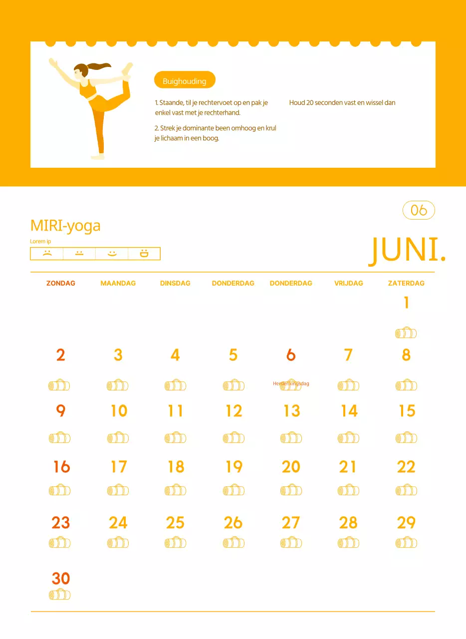 Oranje kalenders om weg te geven als je je yogastudio promoot