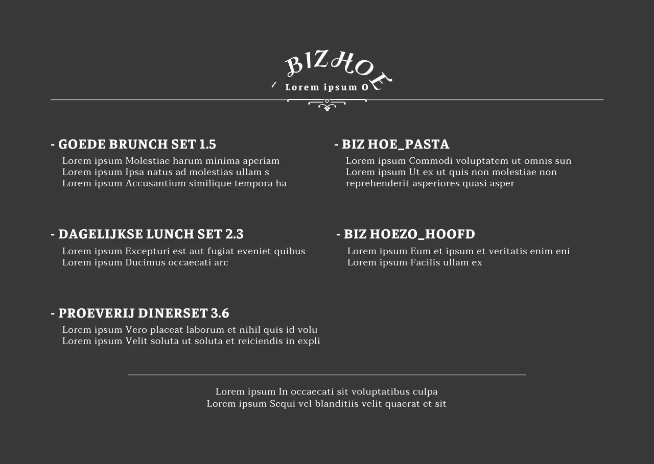 Een eenvoudig concept in zwart-witMenuplanning en prijzen