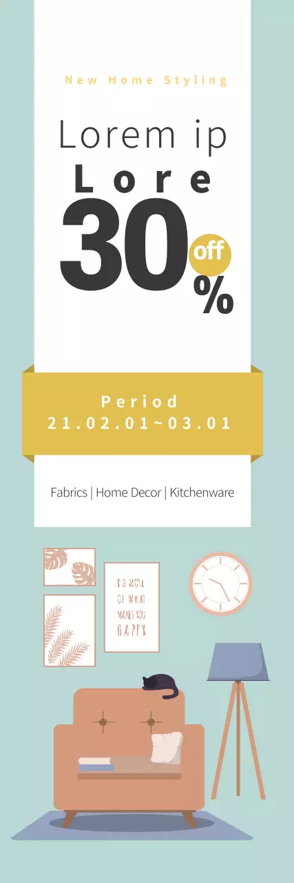 blue yellow illustration clean interior sale event promotion