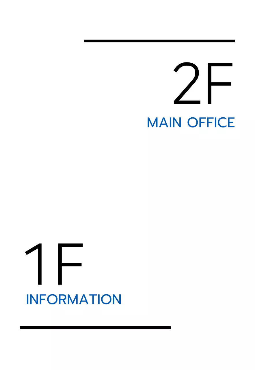 黒と青のシンプルなアイコンがある会社の地名と階ごとの案内。