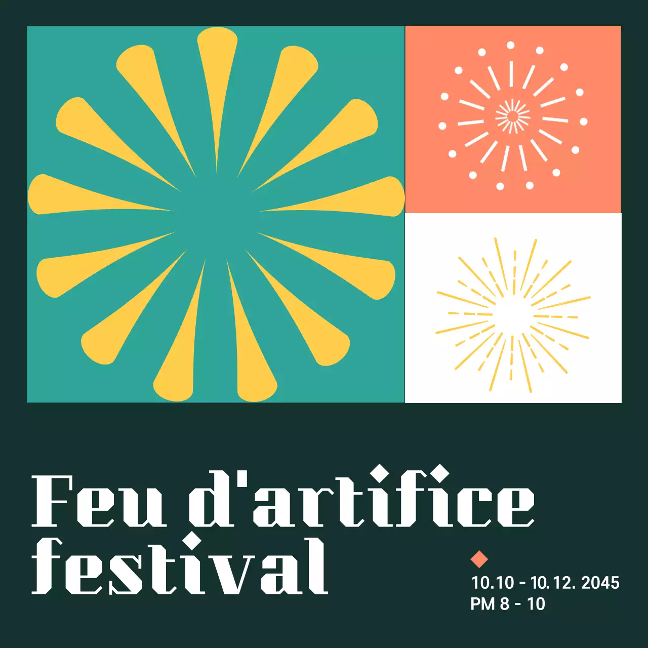 Affiche de feux d'artifice turquoise