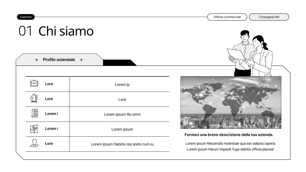 Una proposta semplice e scalabile con illustrazioni in bianco e nero