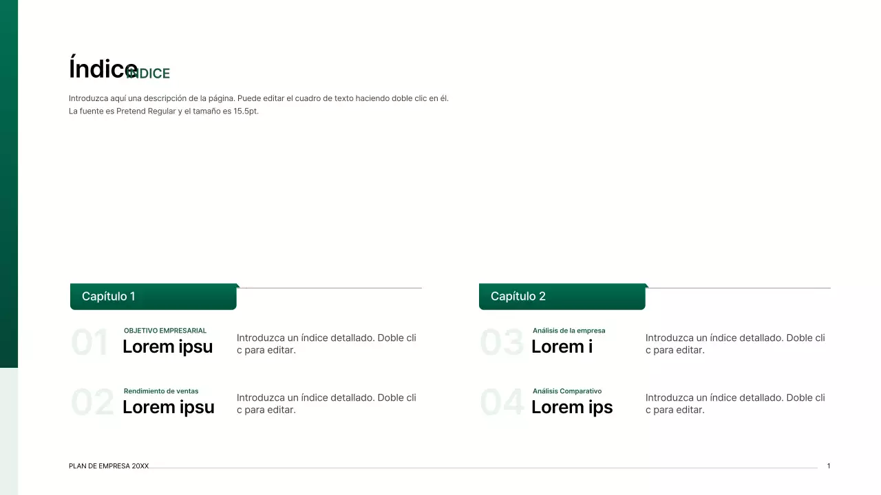 Kit de presentación de plan de negocio con un concepto de índice degradado en verde