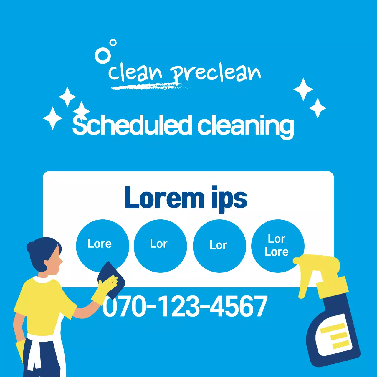 Fotografia de ilustração azul destaca serviços de limpeza ao domicílio