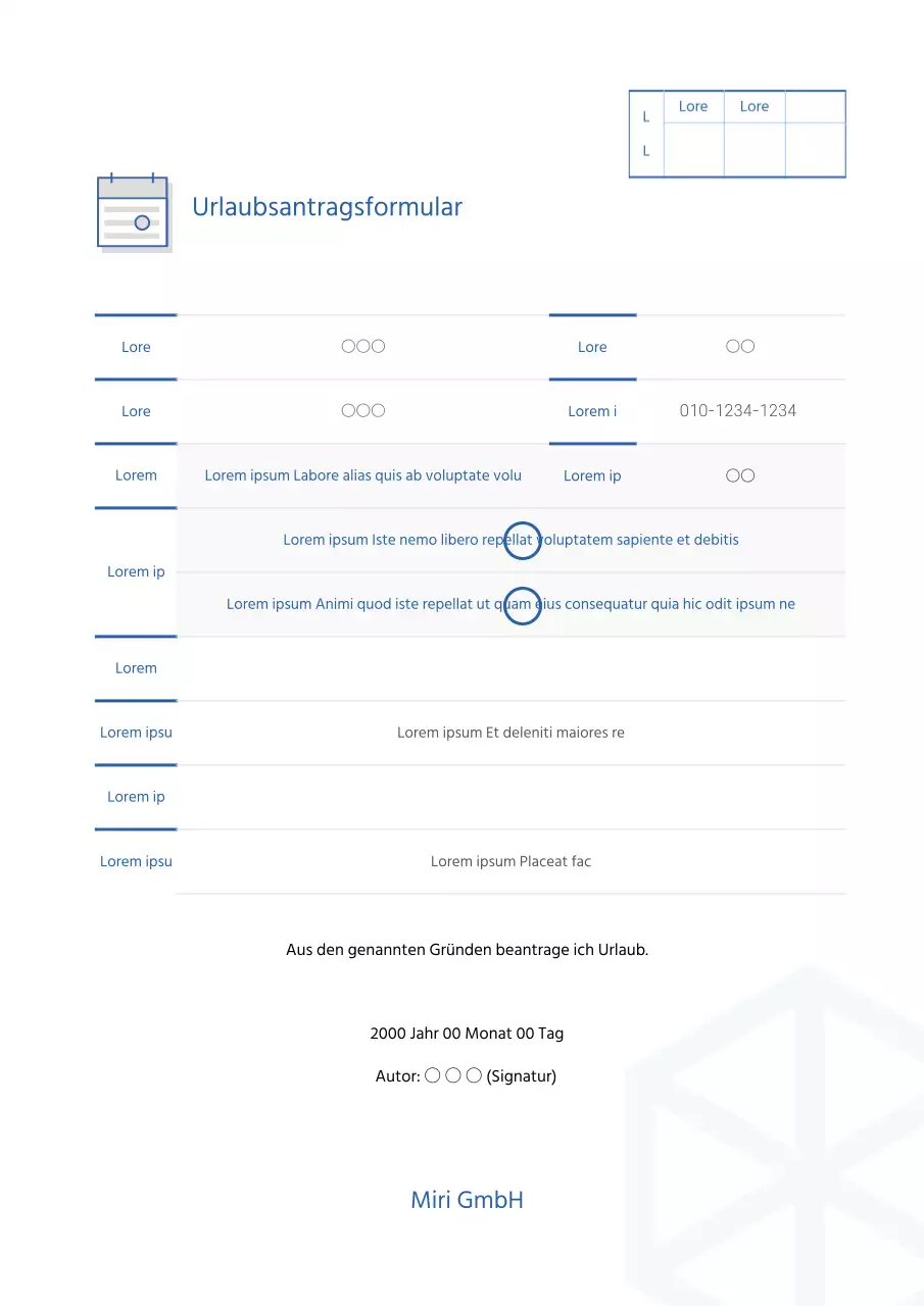 Ein einfaches Urlaubsantragsformular mit einem sauberen Hintergrund