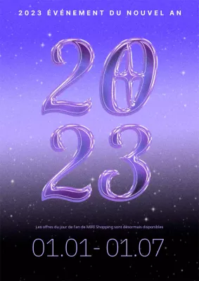 Affiche vintage du Nouvel An 2023 en violet et noir