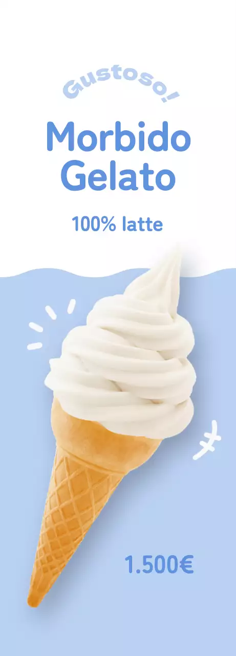 Promuovere un menu pulito e carino con gelato bianco su sfondo azzurro