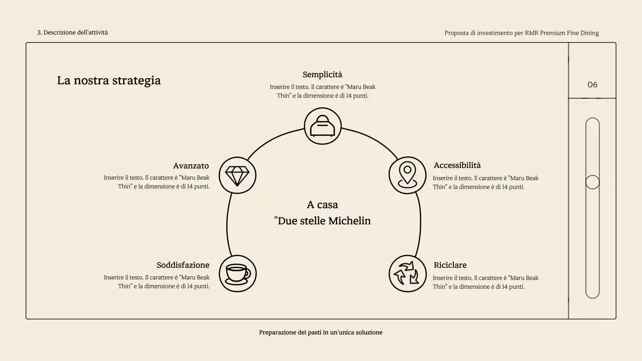 Un semplice ponte di lancio RMR per una cena raffinata, nei toni del beige.