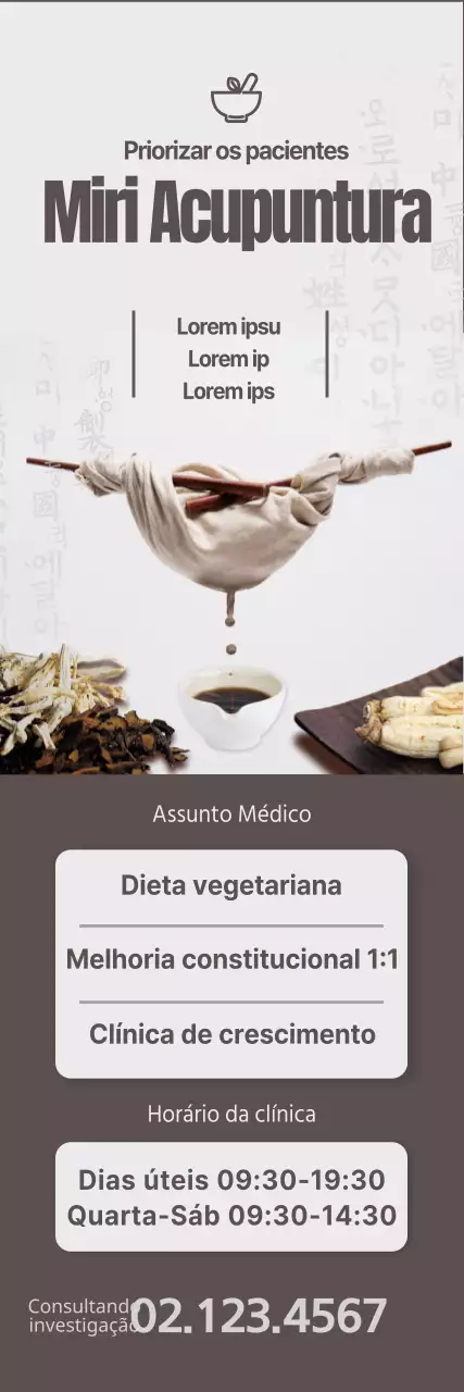 Um conceito simples em preto, castanho e cinzento claro para a clínica de medicina oriental