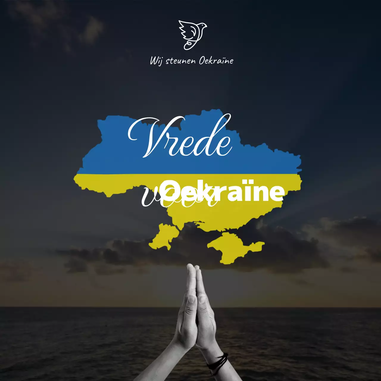 Een eenvoudig blauw en geel gebed tegen oorlog