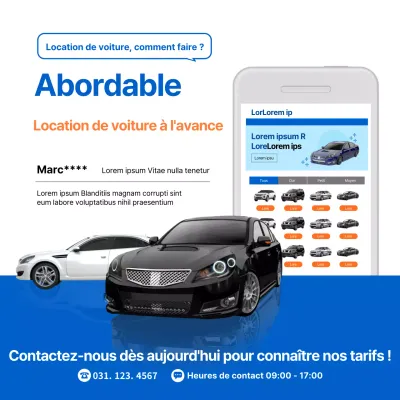 Présentation de l'application de location de voiture simple blue