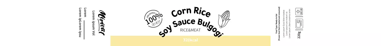 Label makanan beras instan bergambar sederhana berwarna kuning putih