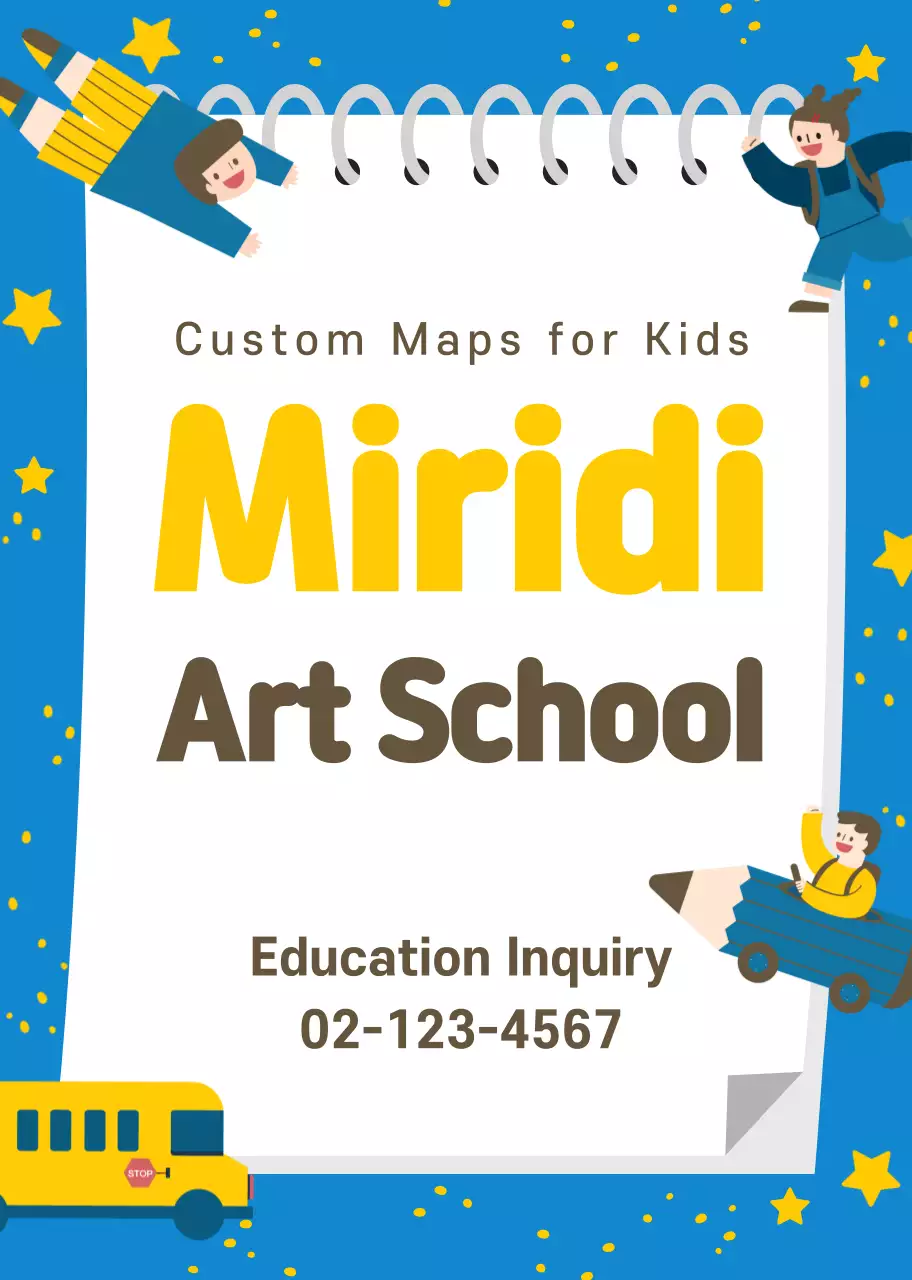 Blue yellow character illustration art school promotion