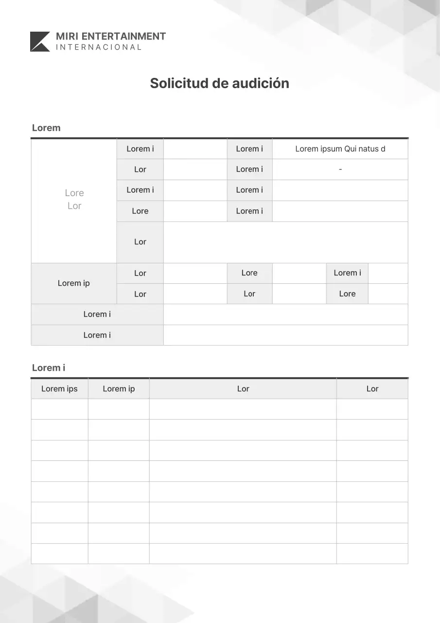 Plantilla de solicitud de audición gris simple