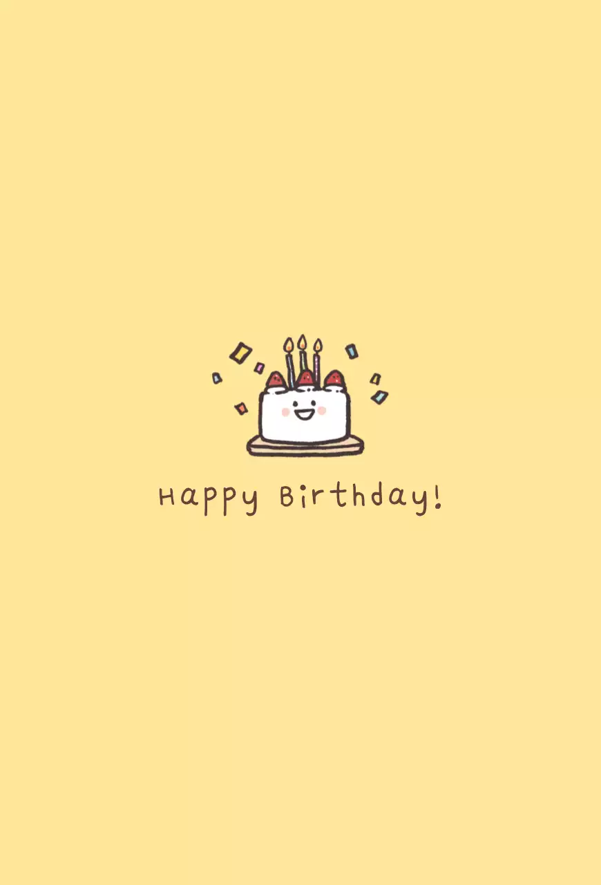 Simple birthday card with a cute yellow cake character illustration