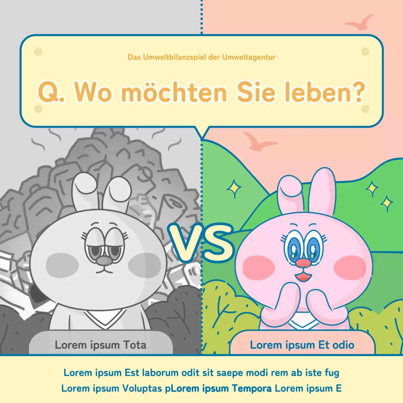 Niedliches rosa und gelbes Häschen Umweltbalancespiel