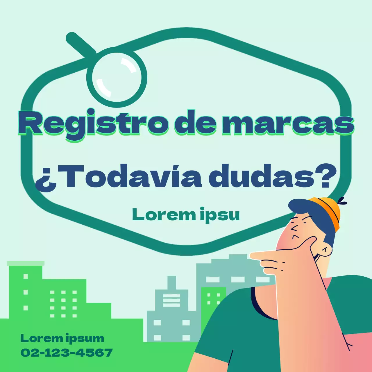 Guía de la Oficina de Registro de Marcas con ilustraciones en tonos verdes
