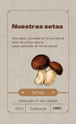 Etiqueta ilustrada marrón de cultivo de setas