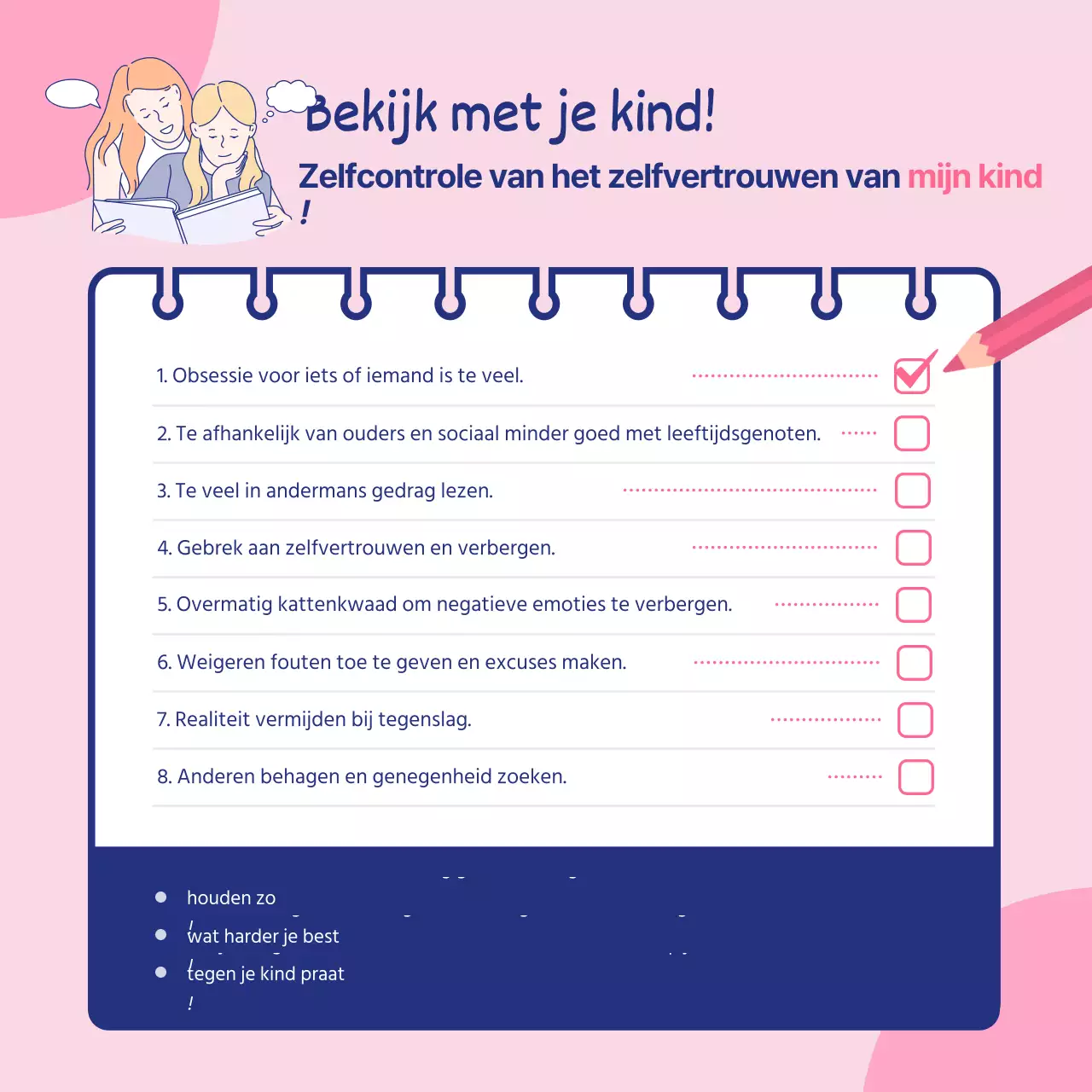 Checklist zelfvertrouwen kind in roze en marineblauw