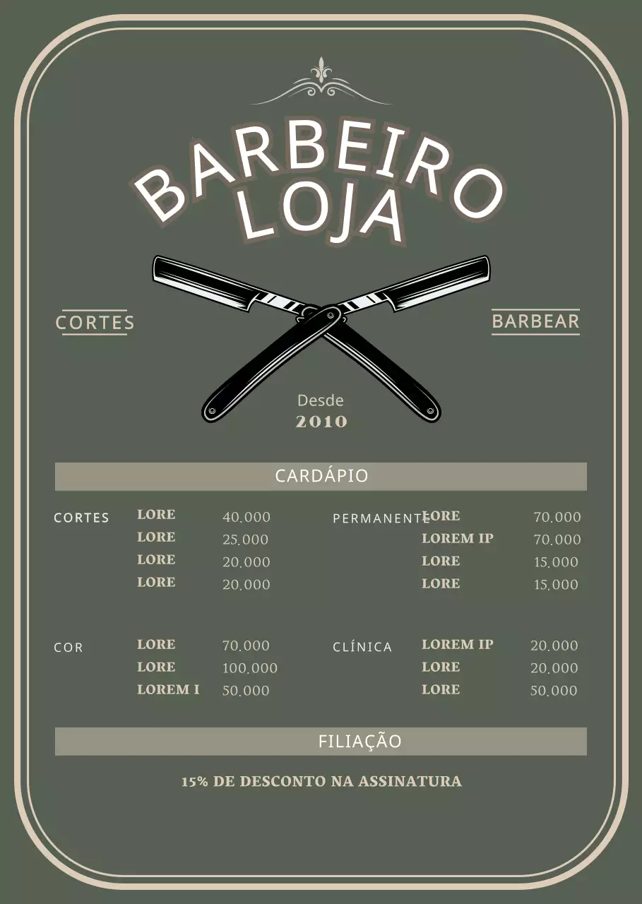 Suporte acrílico para um quadro verde de menu de barbearia de estilo vintage