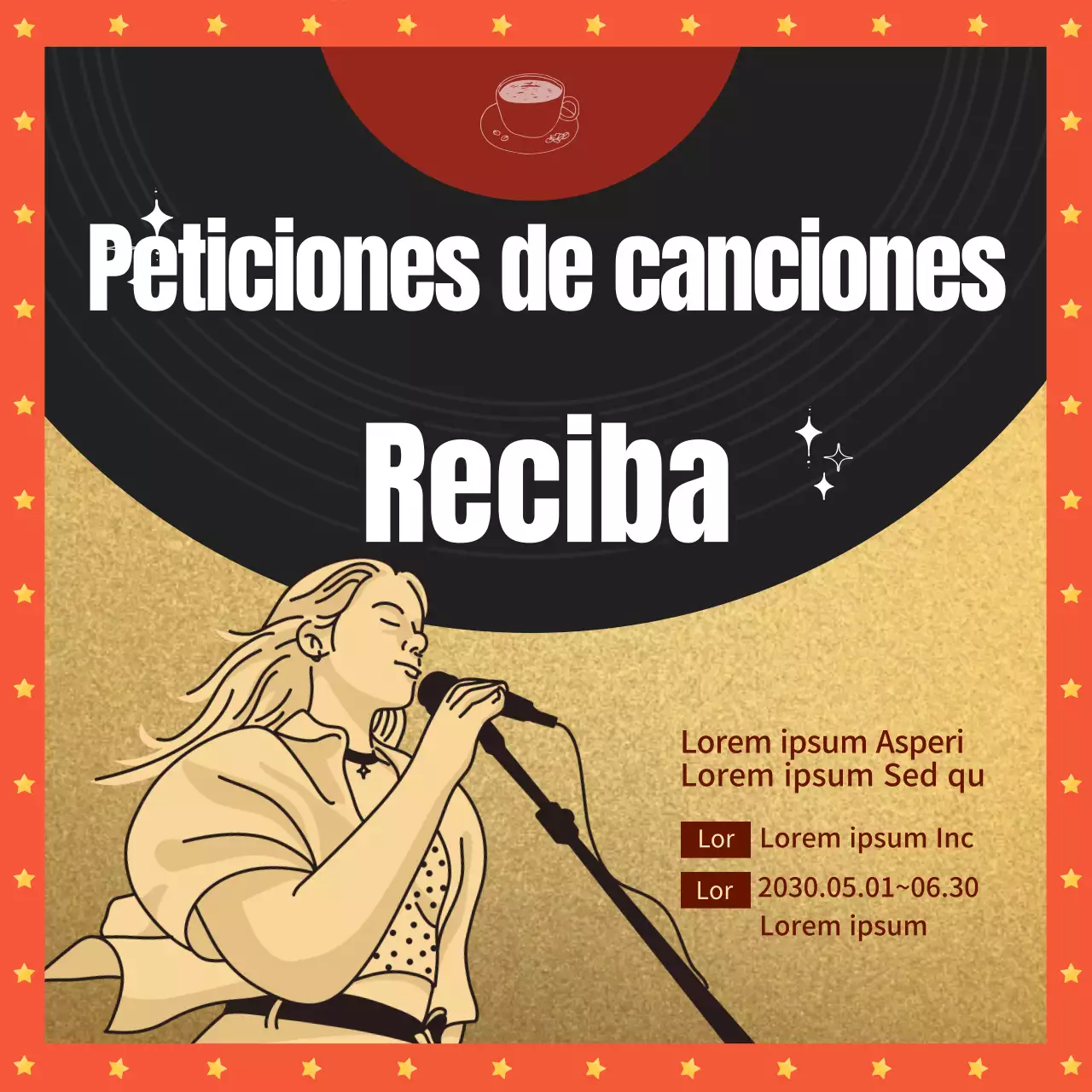 Promover un café marrón, retro LP Aplicación canción evento