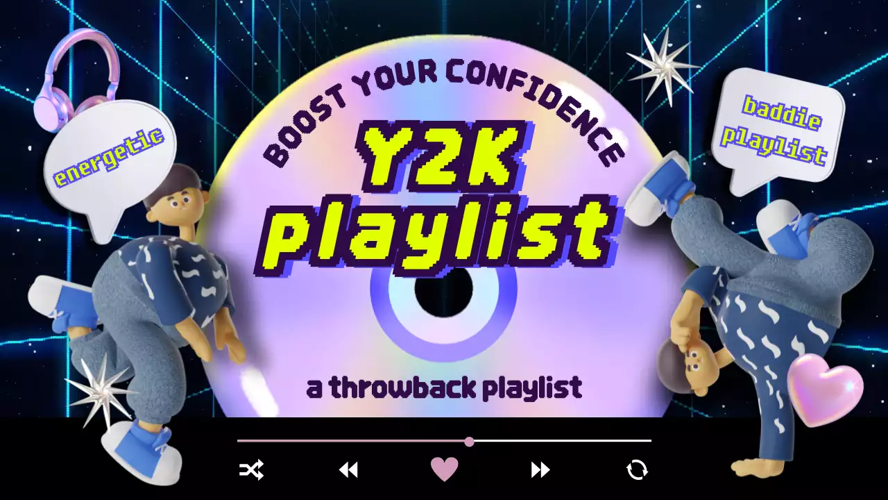 남색과 핑크색의 키치한 Y2K CD 플레이리스트