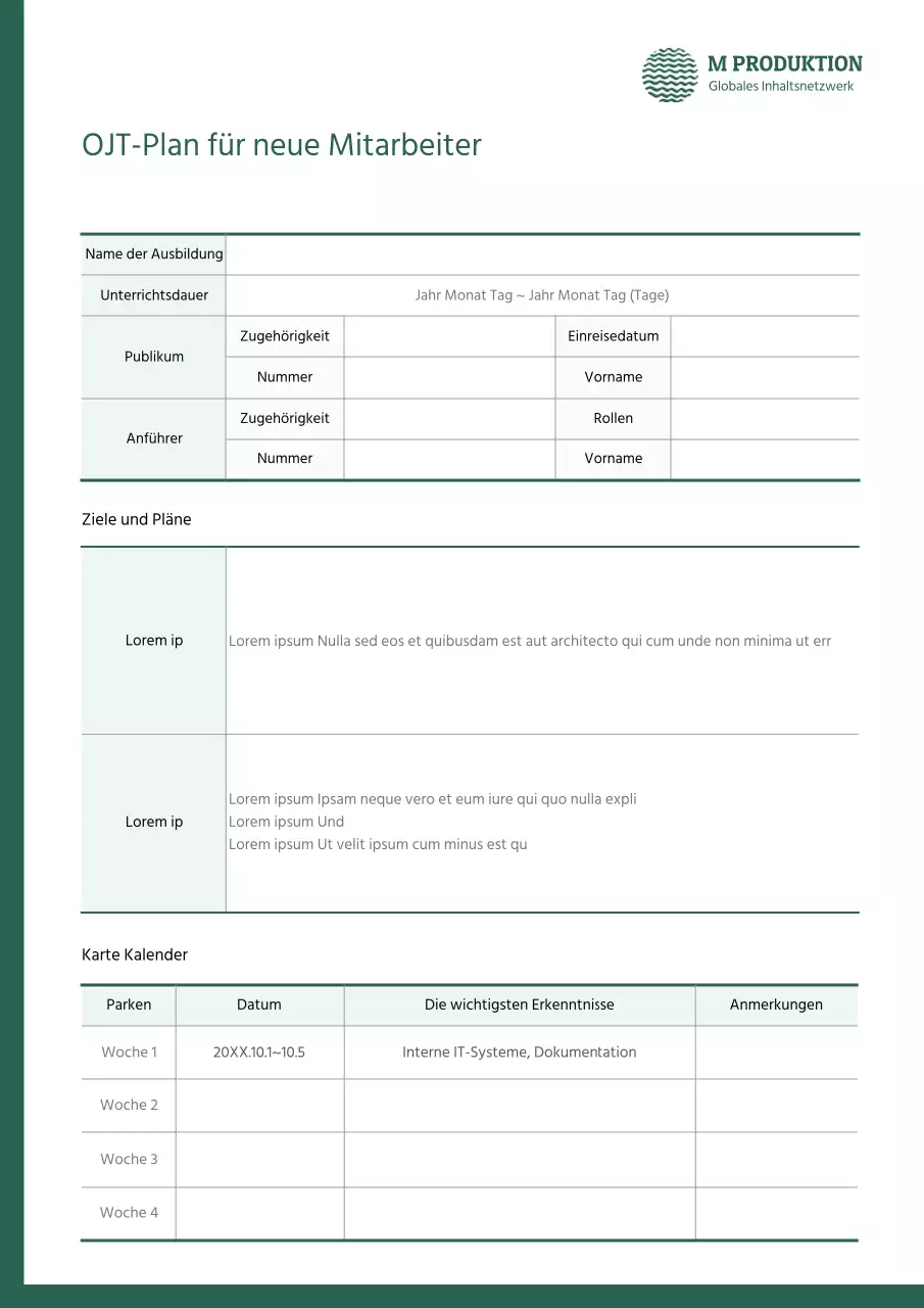 OJT-Plan für neue Mitarbeiter