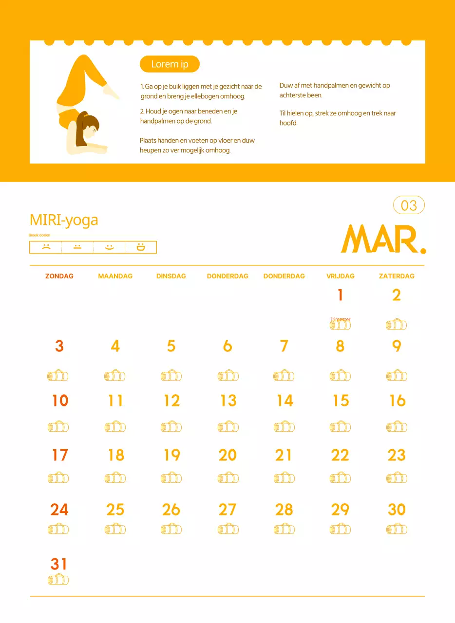 Oranje kalenders om weg te geven als je je yogastudio promoot