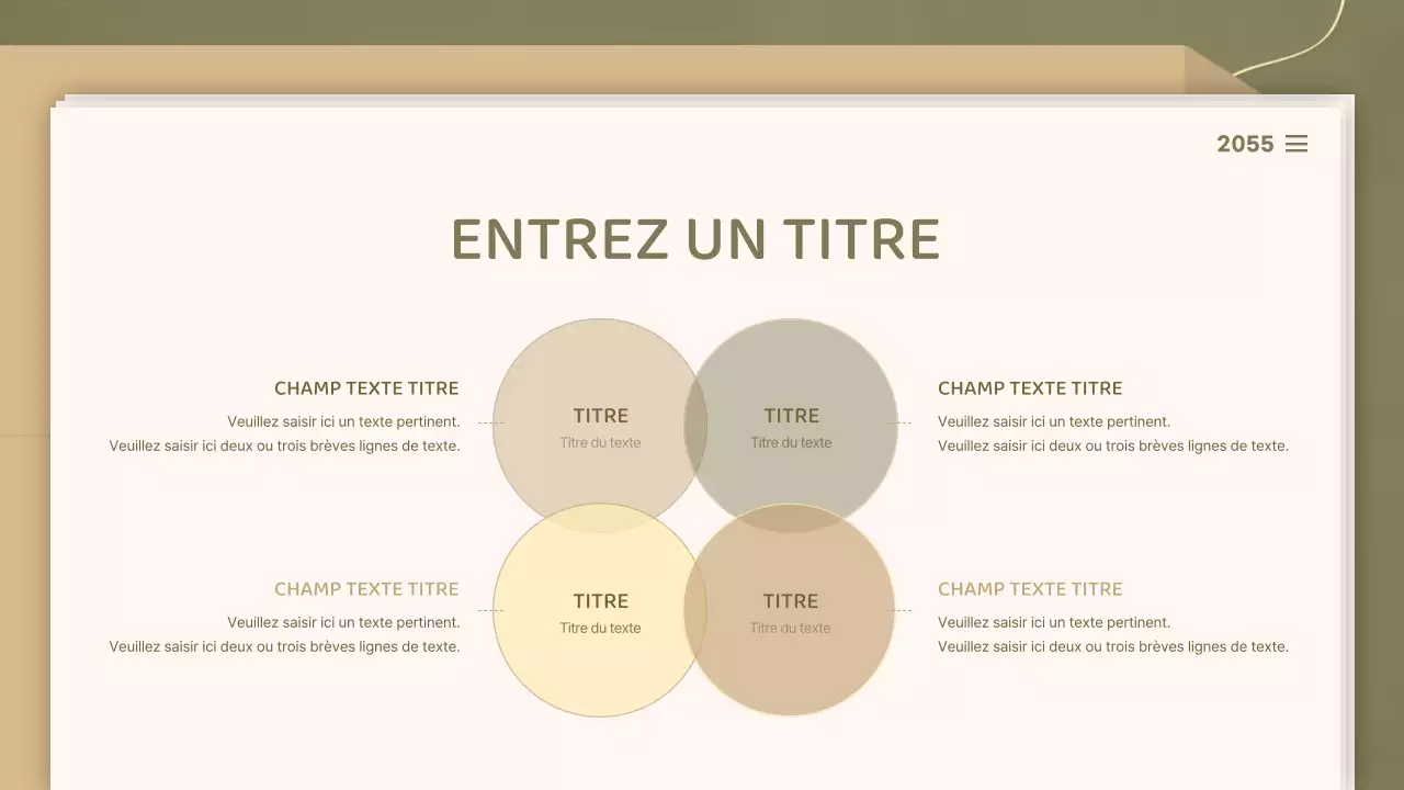 Pour des présentations avec un concept de document épuré dans les tons olive et beige
