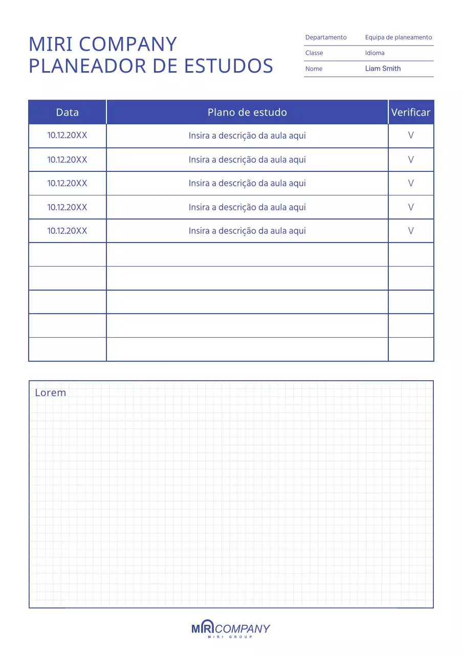 Uma agenda de estudo azul limpa