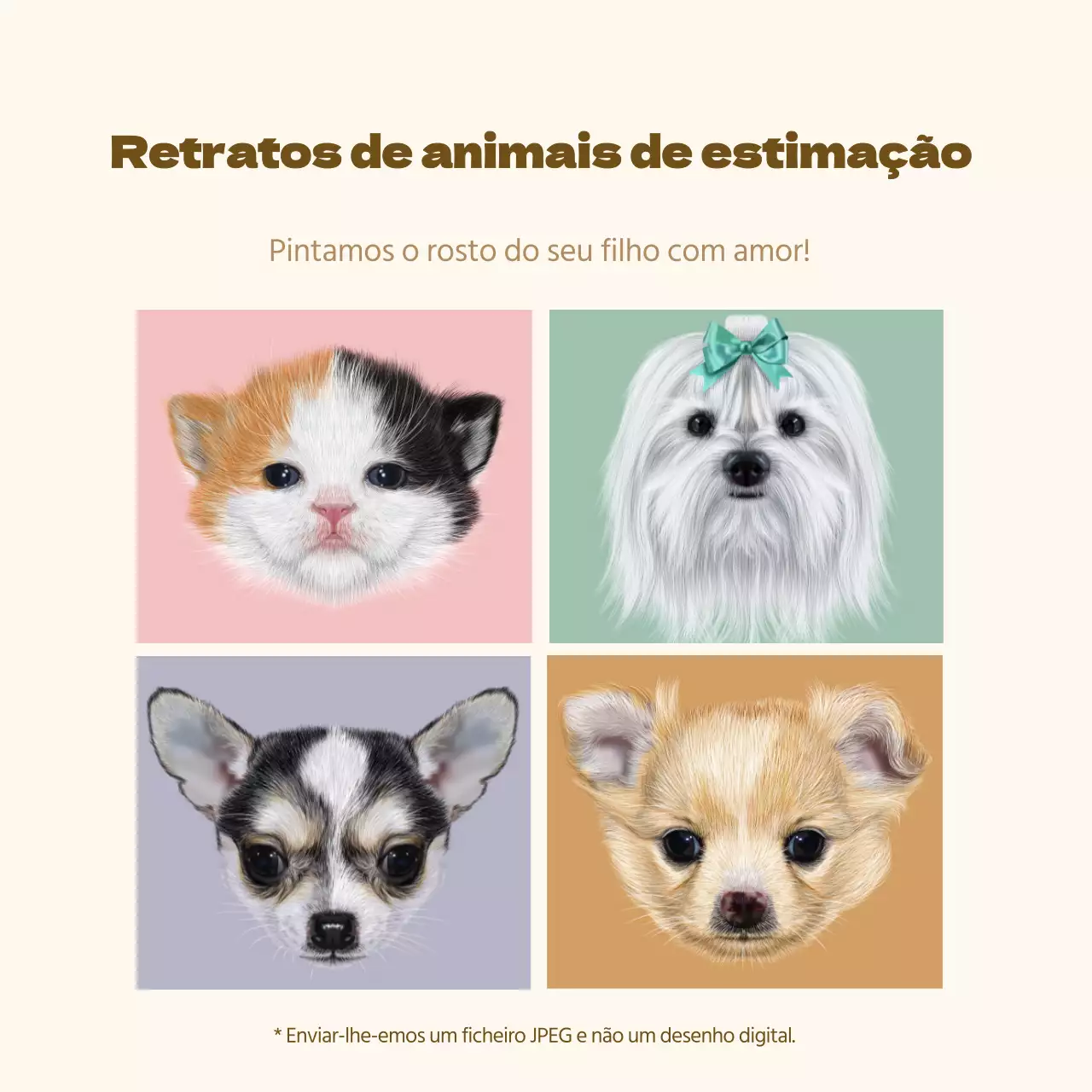 Beige Brown Pet Retrato hiper-realista Desenho digital