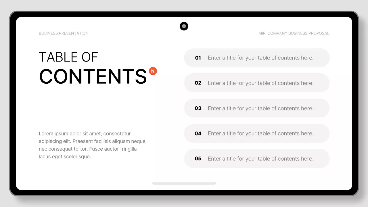 검정색과 흰색의 깔끔한 태블릿 패드 비즈니스 제안서