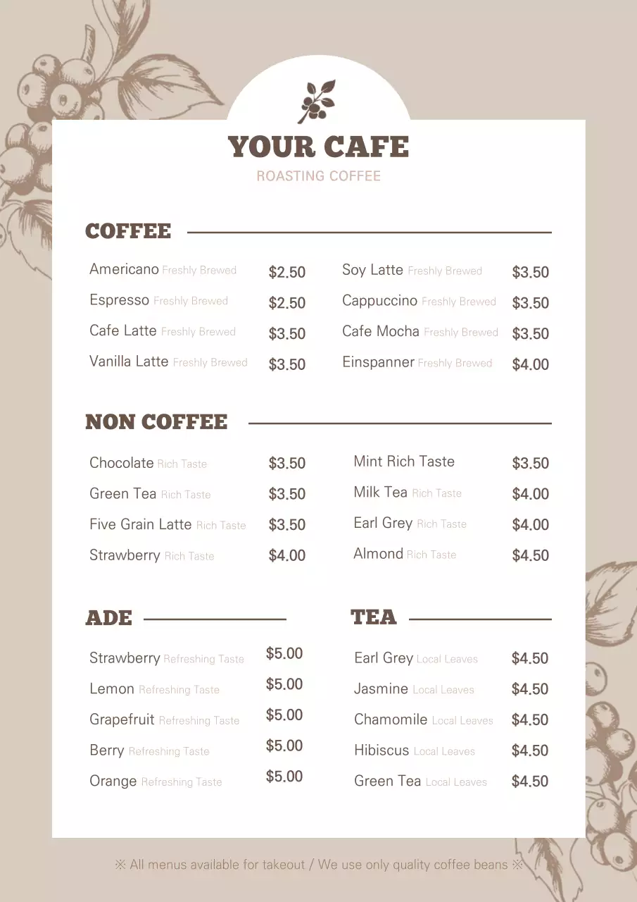 Beige Traditional Cafe Menu Poster