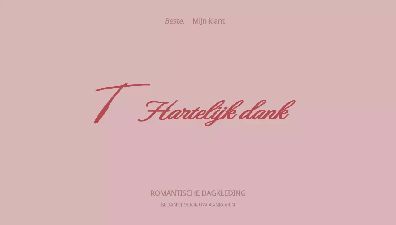 Bedankkaart voor een winkelcentrum met roze, gekrabbeld handschrift