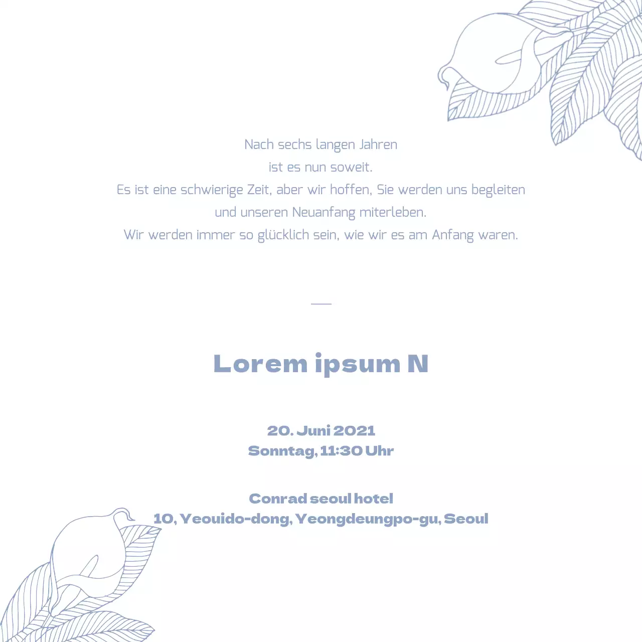 Hochzeit Foto Hochzeit Einladung quadratische Postkarte mit hellblauen Illustration