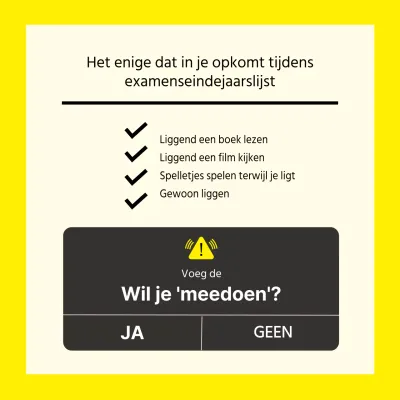 Een eenvoudige geel-zwarte post voor het einde van de examen bucketlist
