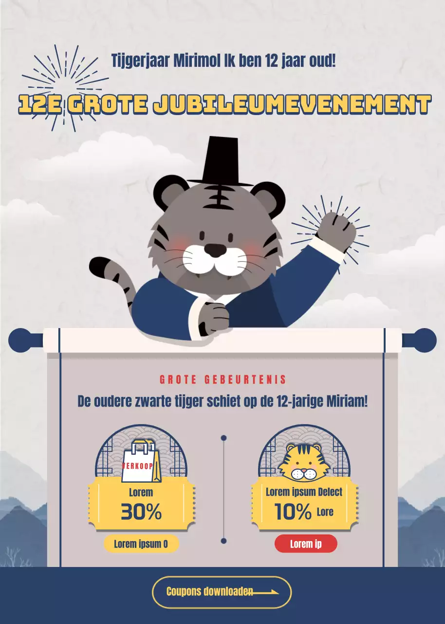 Zwarte tijger in marineblauw en geel evenement