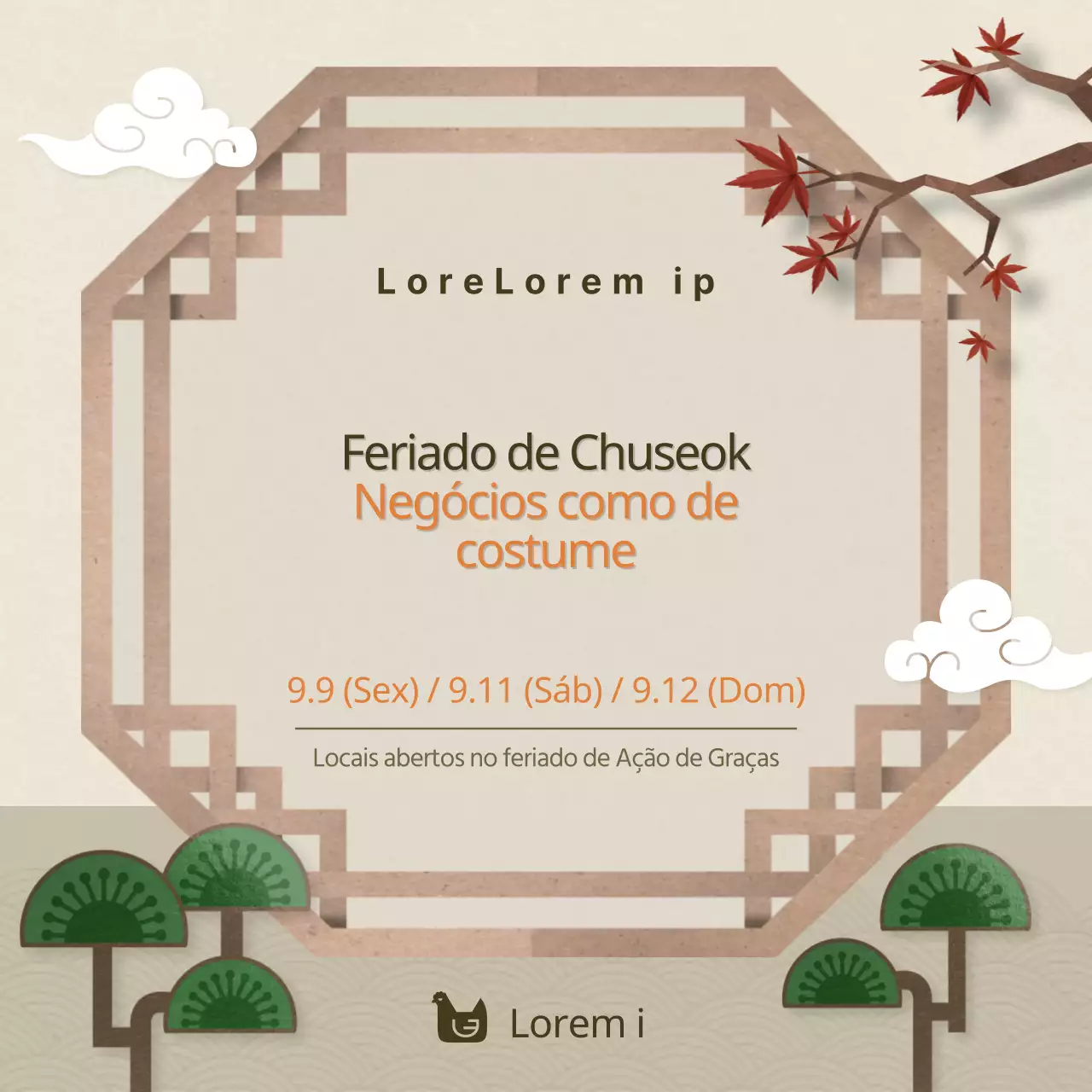 Feriado de Chuseok Horário comercial normal com padrões tradicionais castanhos