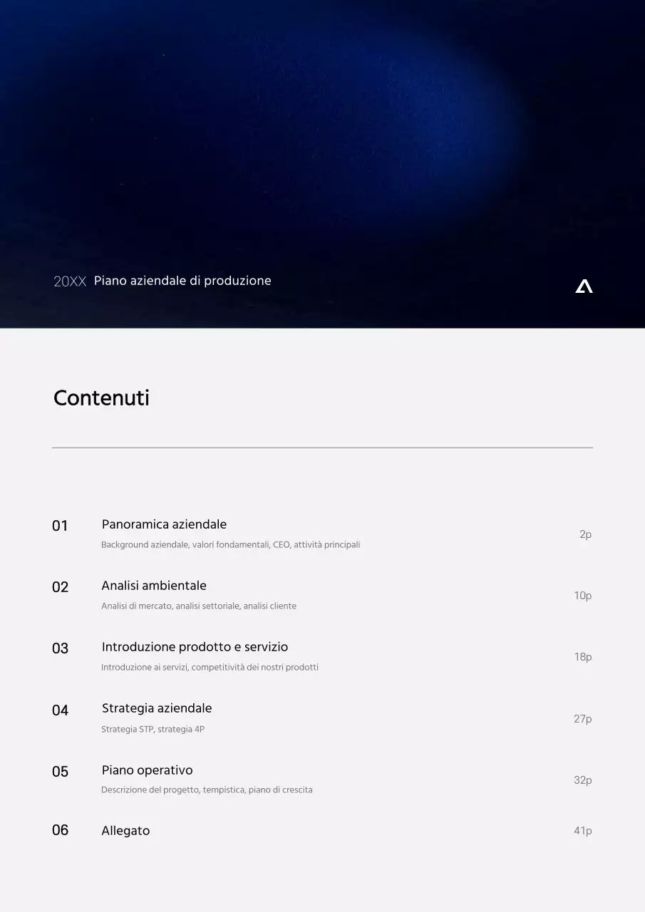 Piano aziendale di produzione con sfumature blu e nere