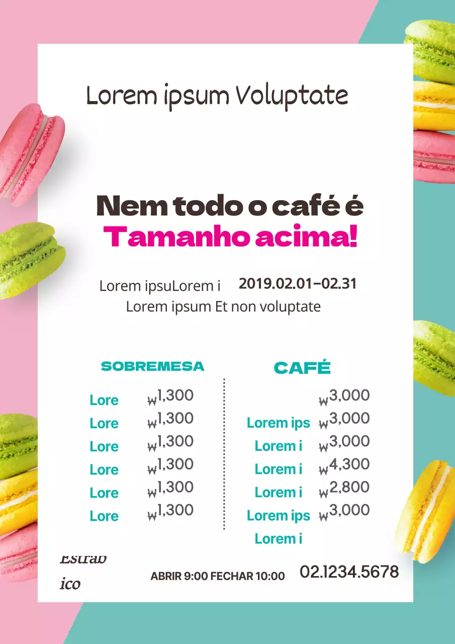 Menu do Simple Macaron Cafe