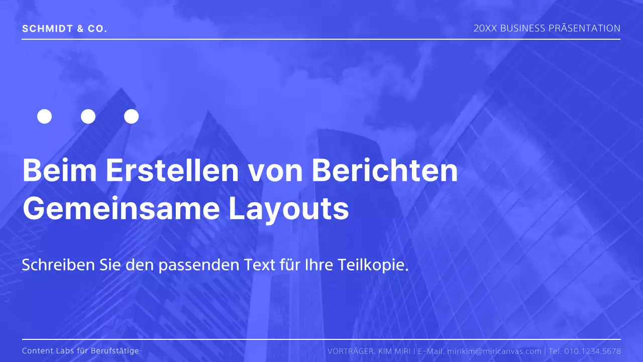 Einfacher blauer und weißer Business-Layout-Bericht