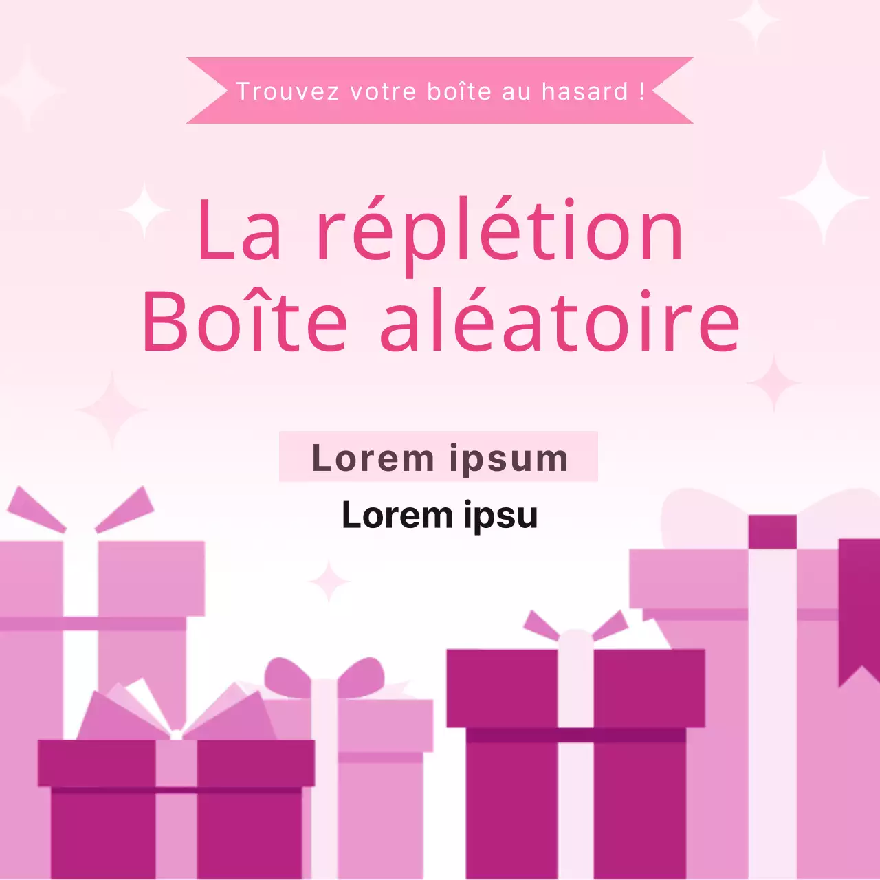 Faites la promotion de votre événement avec une boîte aléatoire rose et moderne.