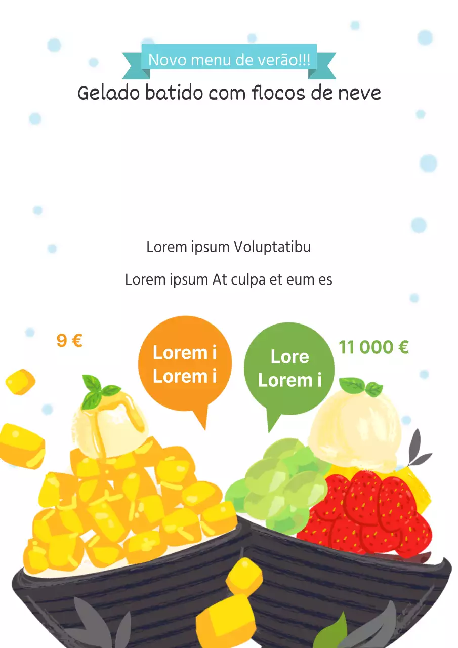 Gelado batido com flocos de neve