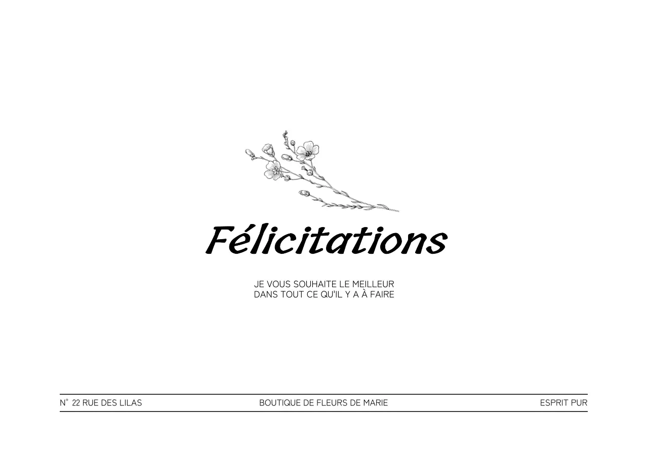 Cadeau de félicitations d'un fleuriste avec illustration de ligne florale noire