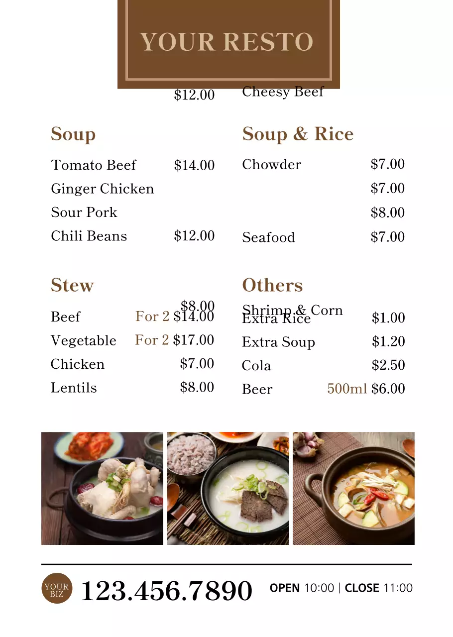 Brown Classic Restaurant Menu Poster