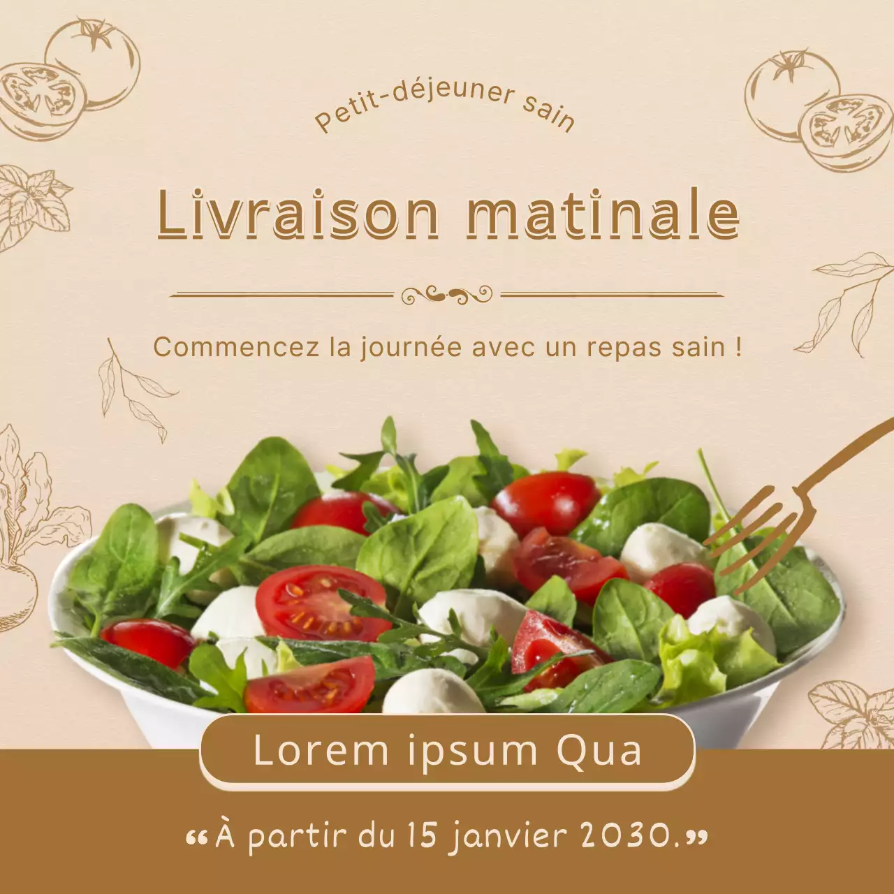 Avis de livraison de salades brunes et beiges tôt le matin